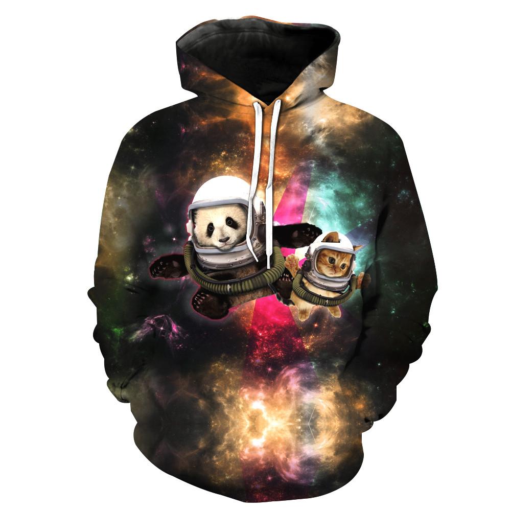 Astronaut Cat and Panda In Space Hoodie