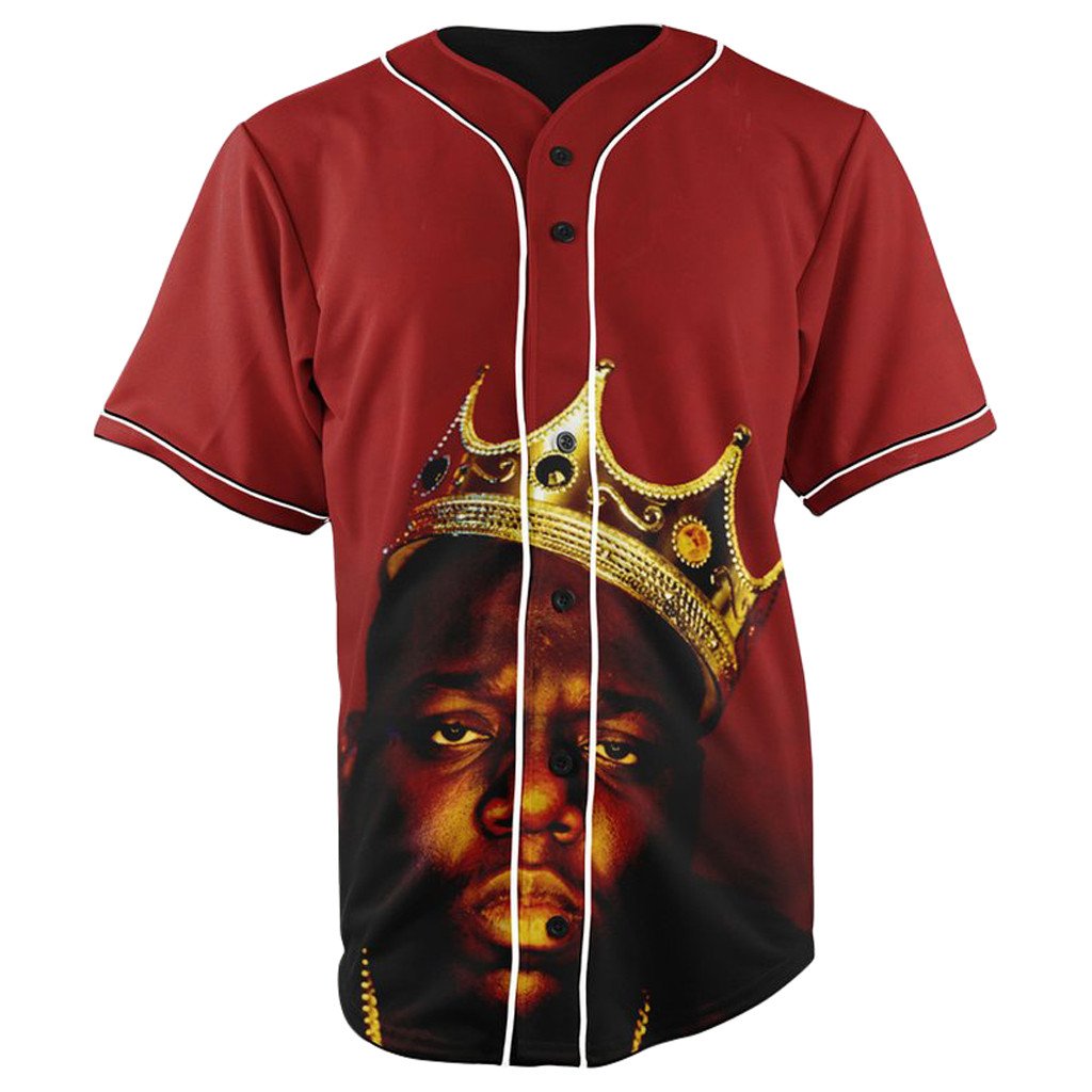 Biggie Smalls The King Red Button Up Baseball Jersey