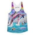 Cat Riding Dolphins Into The Sea Girls Tank