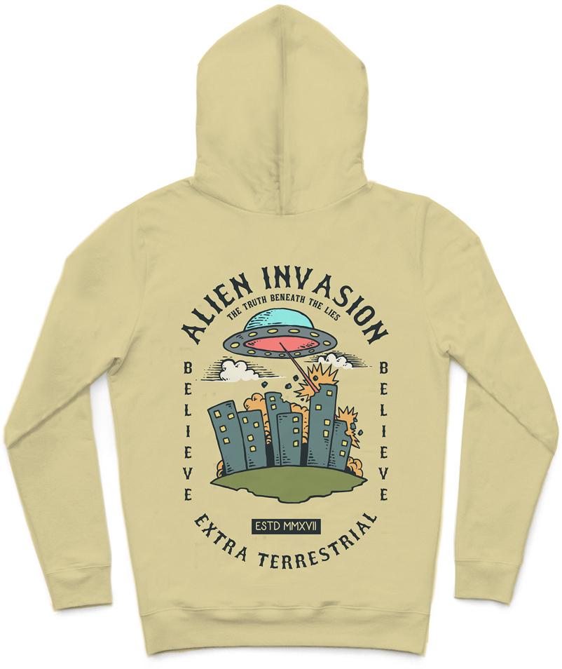 Alien Invasion Trendy All-Over Print Solid Yuma Hoodie
