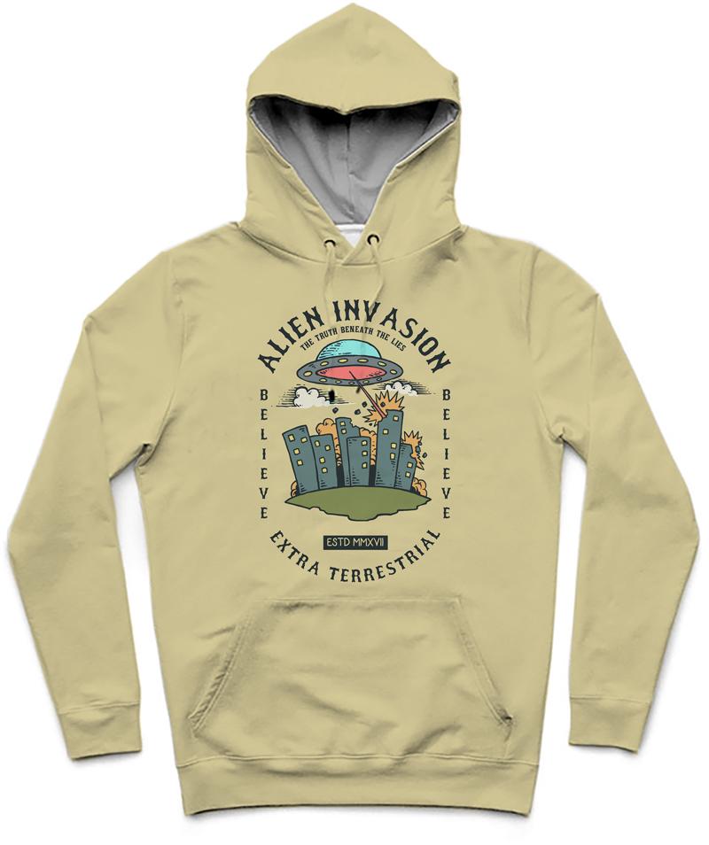 Alien Invasion Trendy All-Over Print Solid Yuma Hoodie