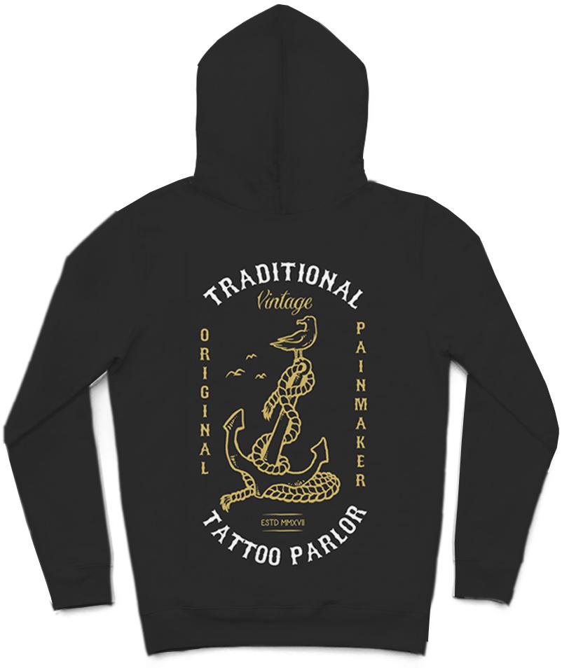 Tattoo Parlor Trendy All-Over Print Solid Nero Hoodie
