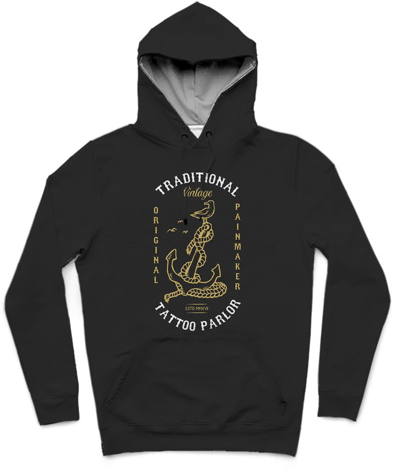Tattoo Parlor Trendy All-Over Print Solid Nero Hoodie