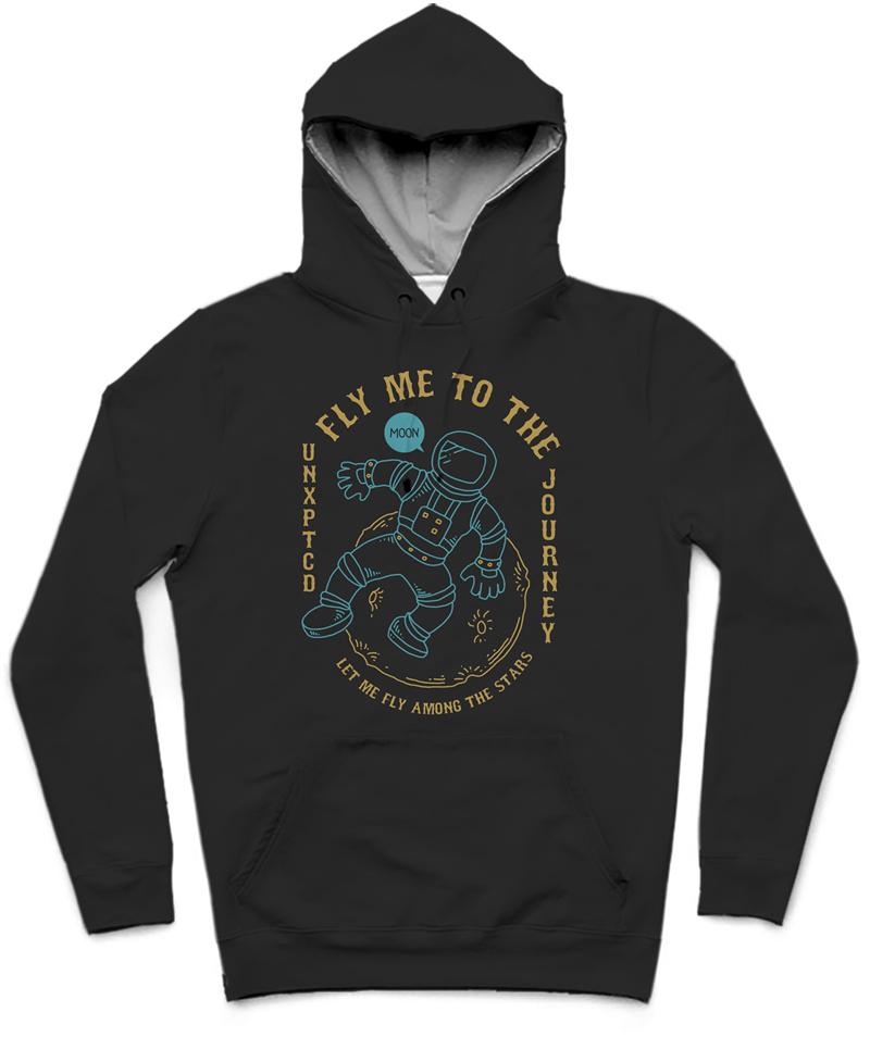 Fly Me To The Moon Trendy All-Over Print Solid Nero Hoodie