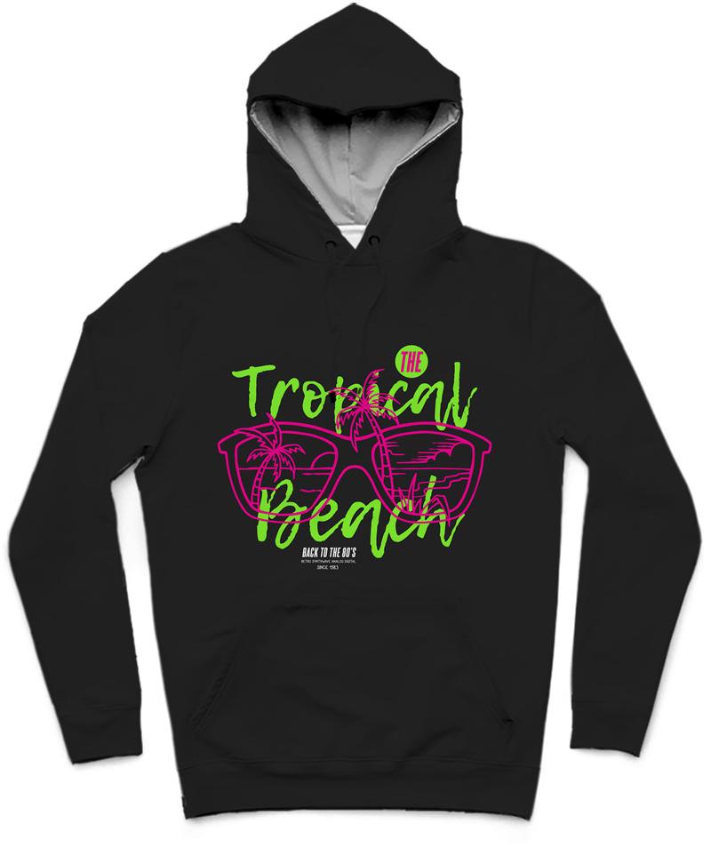 The Tropical Beach Trendy All-Over Print Solid Nero Hoodie