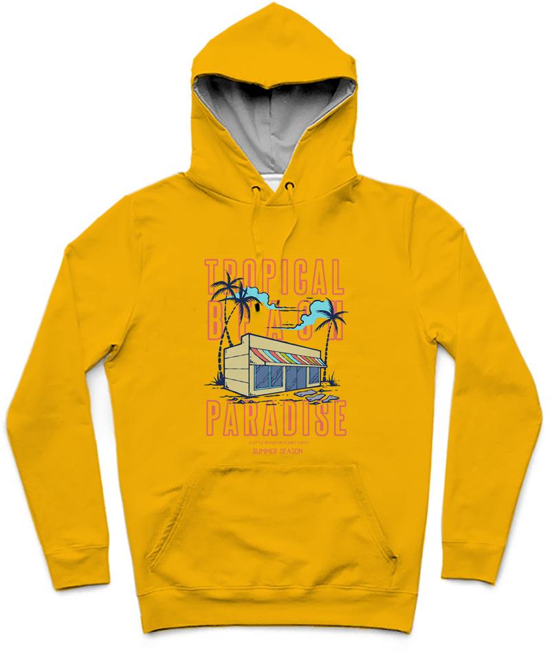 Tropical Beach Paradise Trendy All-Over Print Solid Orange Hoodie