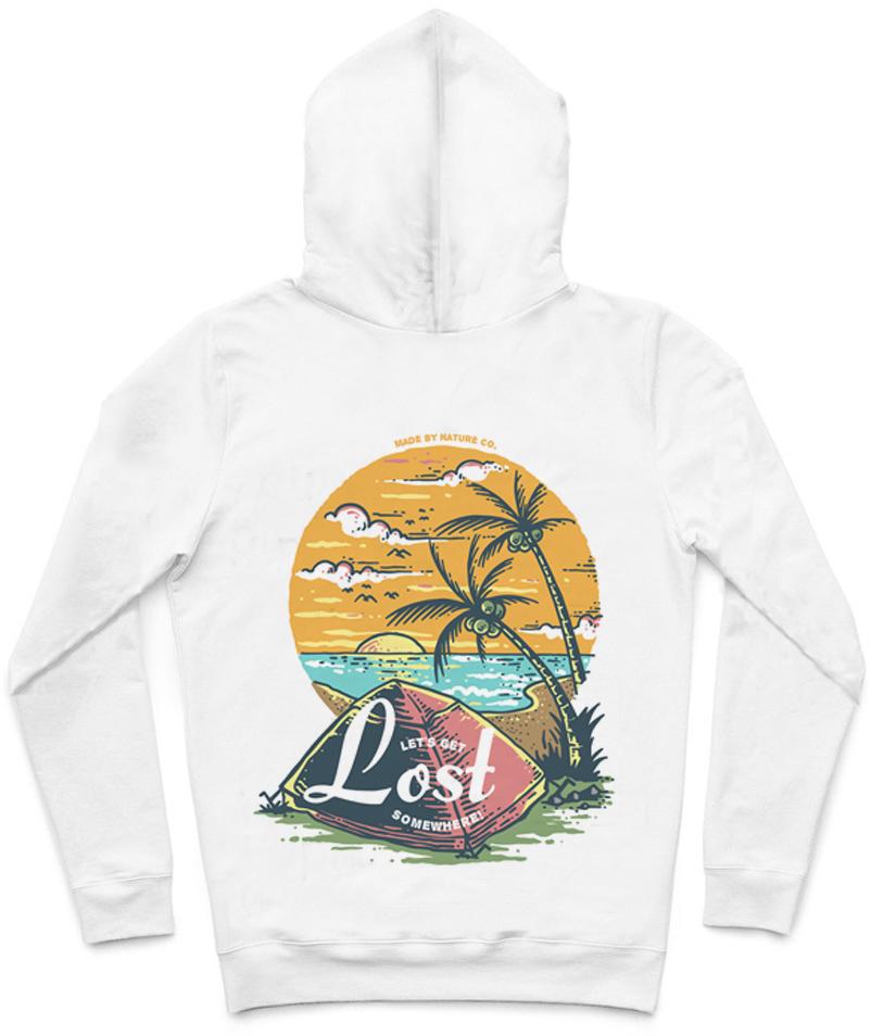 Let's Get Lost Trendy All-Over Print Solid White Smoke Hoodie