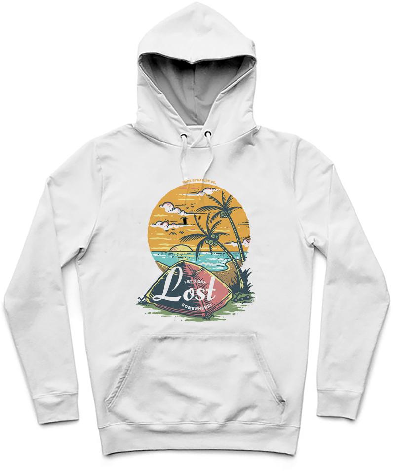 Let's Get Lost Trendy All-Over Print Solid White Smoke Hoodie