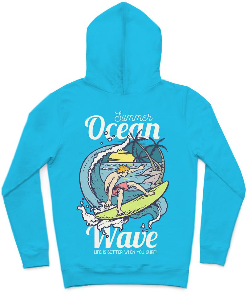 Ocean Wave Trendy All-Over Print Solid Summer Sky Hoodie
