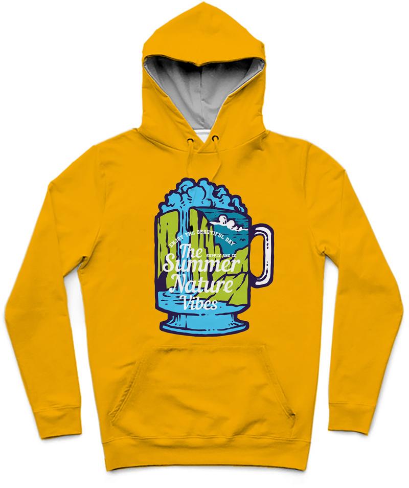 The Summer Nature Trendy All-Over Print Solid Orange Hoodie