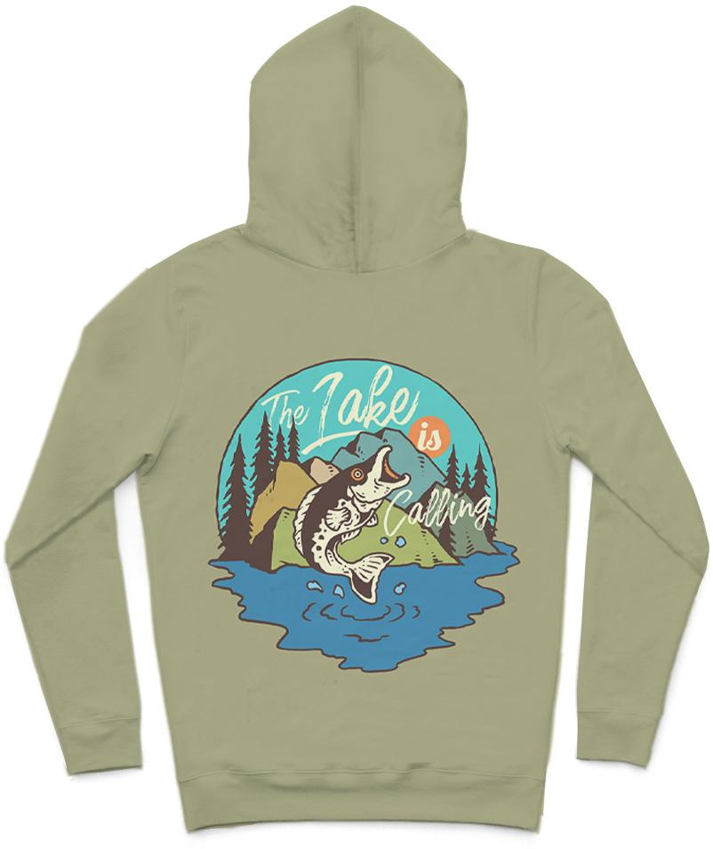 The Lake Is Calling Trendy All-Over Print Solid Grey Olive Hoodie