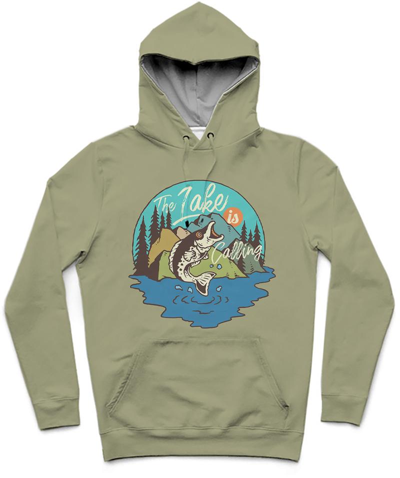 The Lake Is Calling Trendy All-Over Print Solid Grey Olive Hoodie
