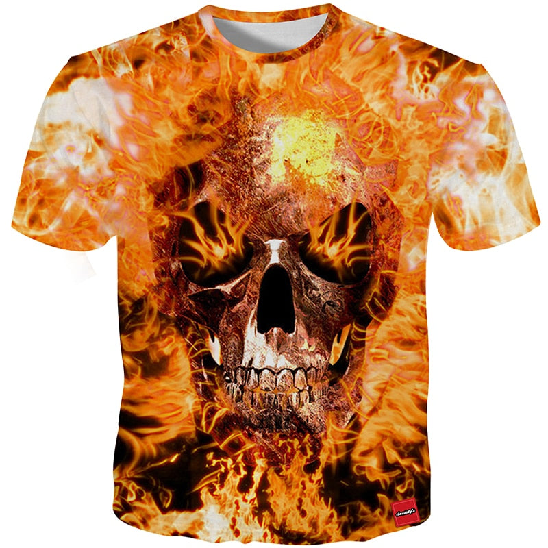 metal skull in flames