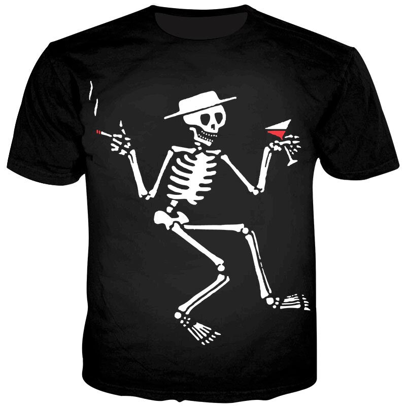 skull drinks wine