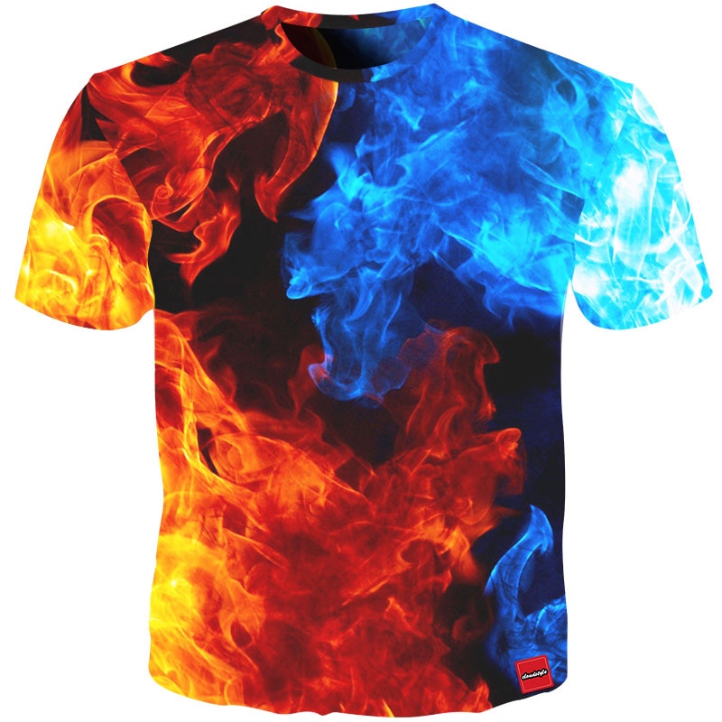 blue red fire tee