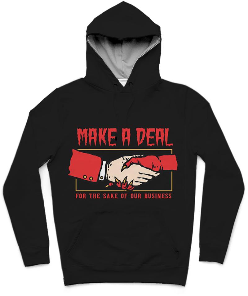 Make A Deal Trendy All-Over Print Solid Black Hoodie