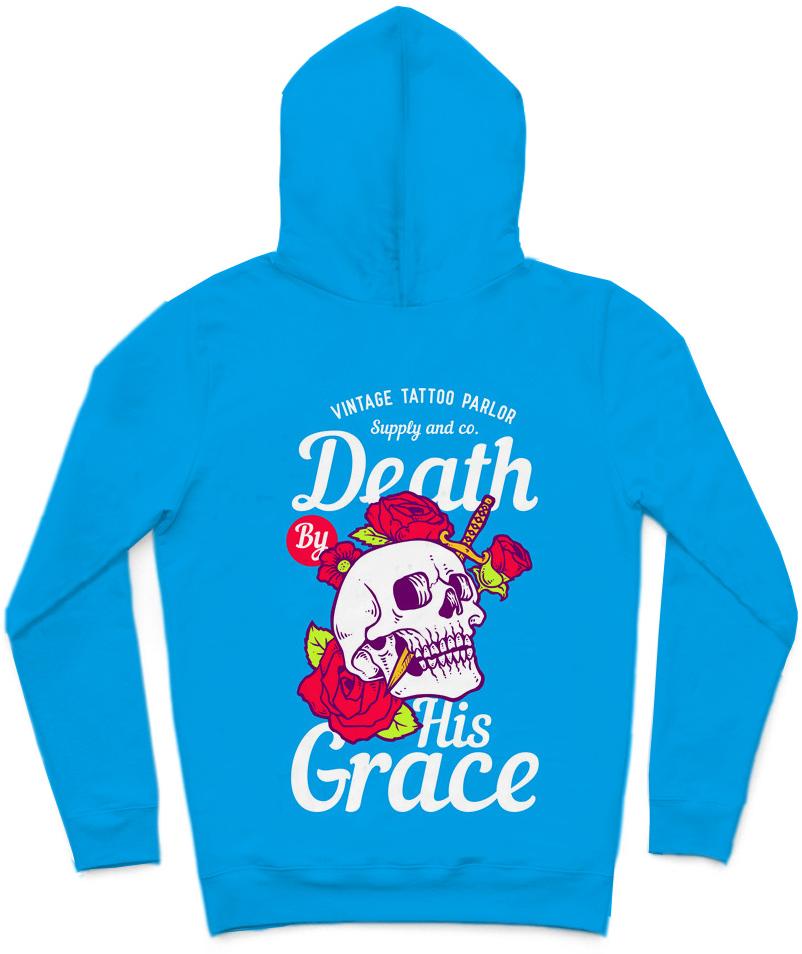 Death By His Grace Trendy All-Over Print Solid Pacific Blue Hoodie
