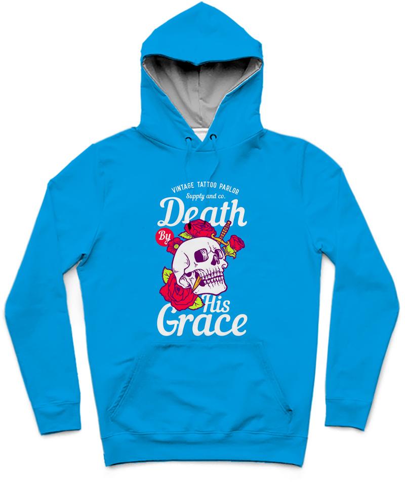 Death By His Grace Trendy All-Over Print Solid Pacific Blue Hoodie