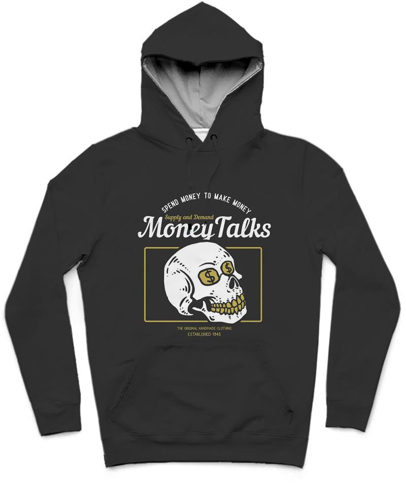 Money Talks Time Trendy All-Over Print Solid Night Rider Hoodie
