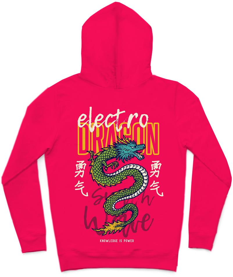 Electro Dragon Trendy All-Over Print Solid Razzmatazz Hoodie