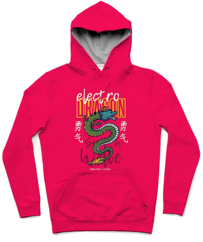 Electro Dragon Trendy All-Over Print Solid Razzmatazz Hoodie