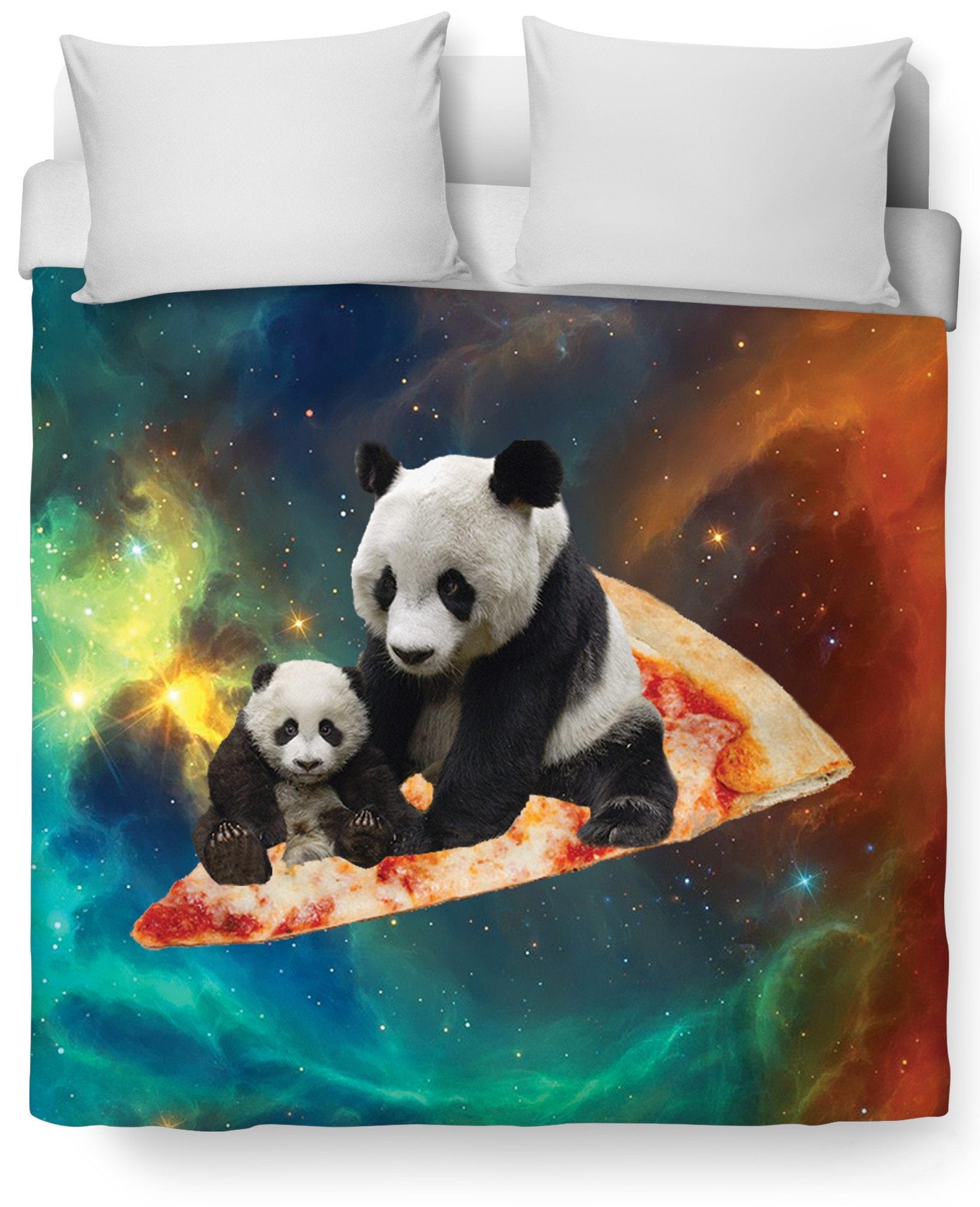 Space Pizza Panda Duvet Cover
