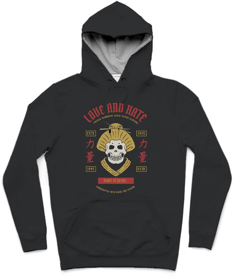 Love And Hate Trendy All-Over Print Solid Ebony Hoodie