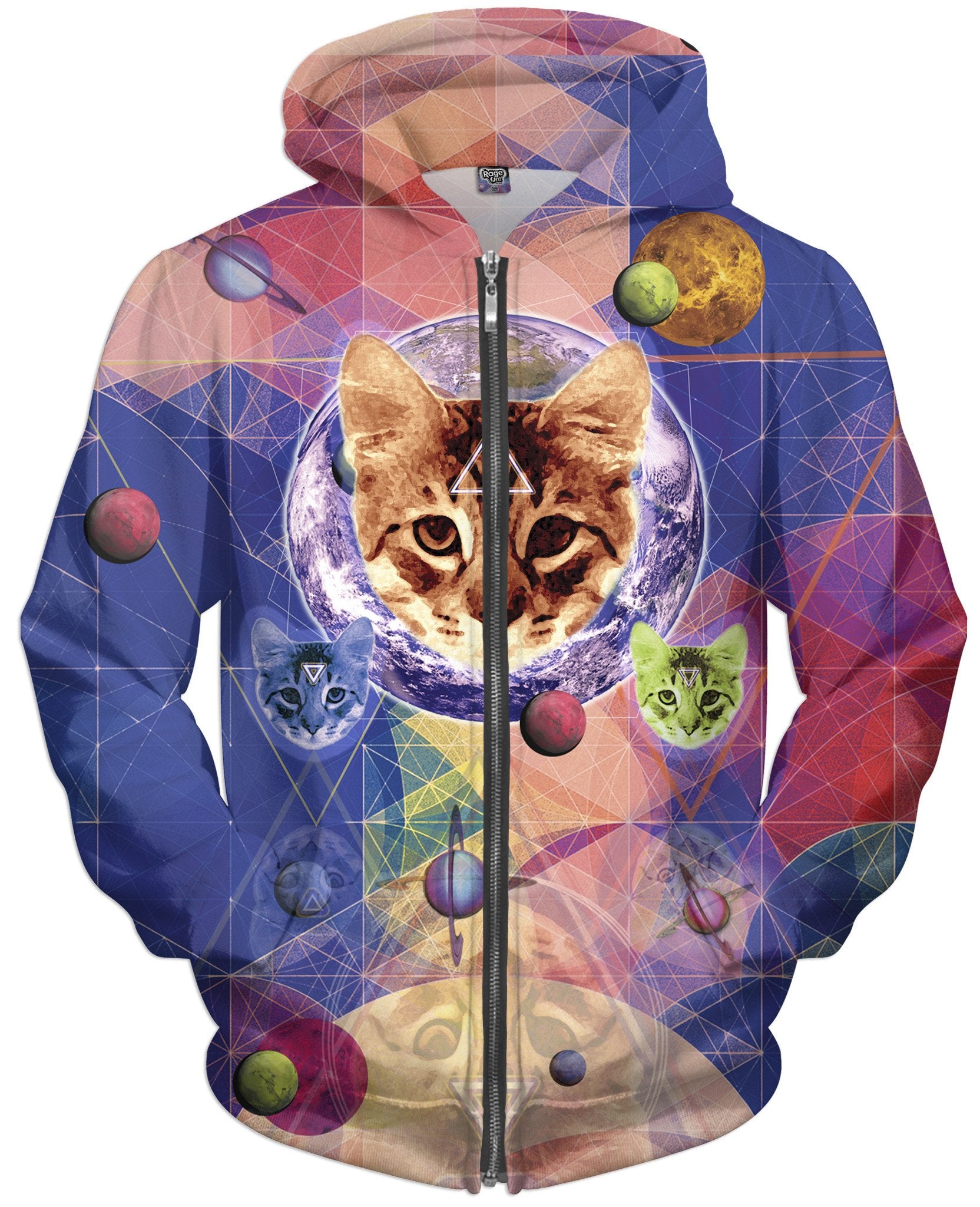 Geo Cat Zip-Up Hoodie