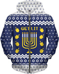 Get Lit Hanukkah Zip-Up Hoodie