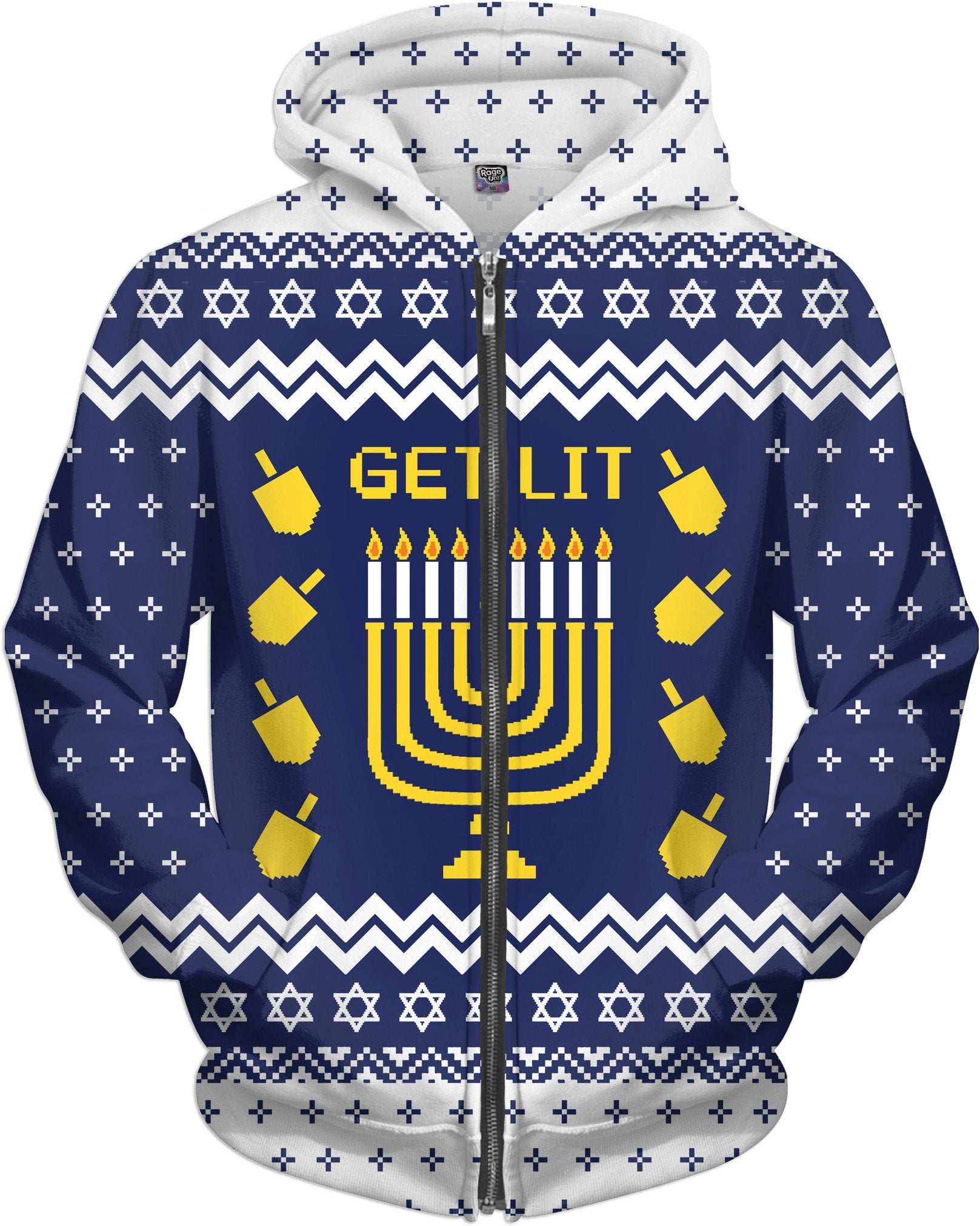 Get Lit Hanukkah Zip-Up Hoodie