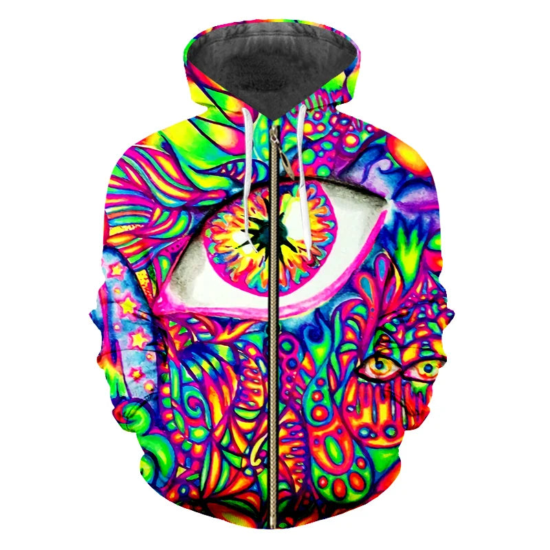 Psychedelic Geometric Zip Up Hoodie