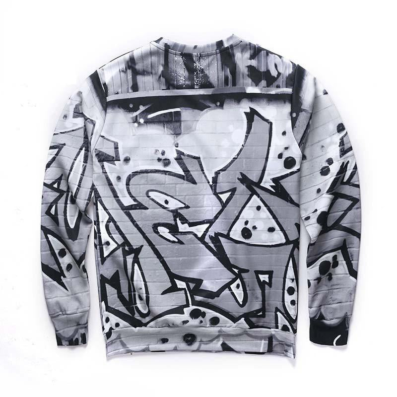 Justin Bieber All Over Print Black & White Graffiti Crew Neck Sweatshirt