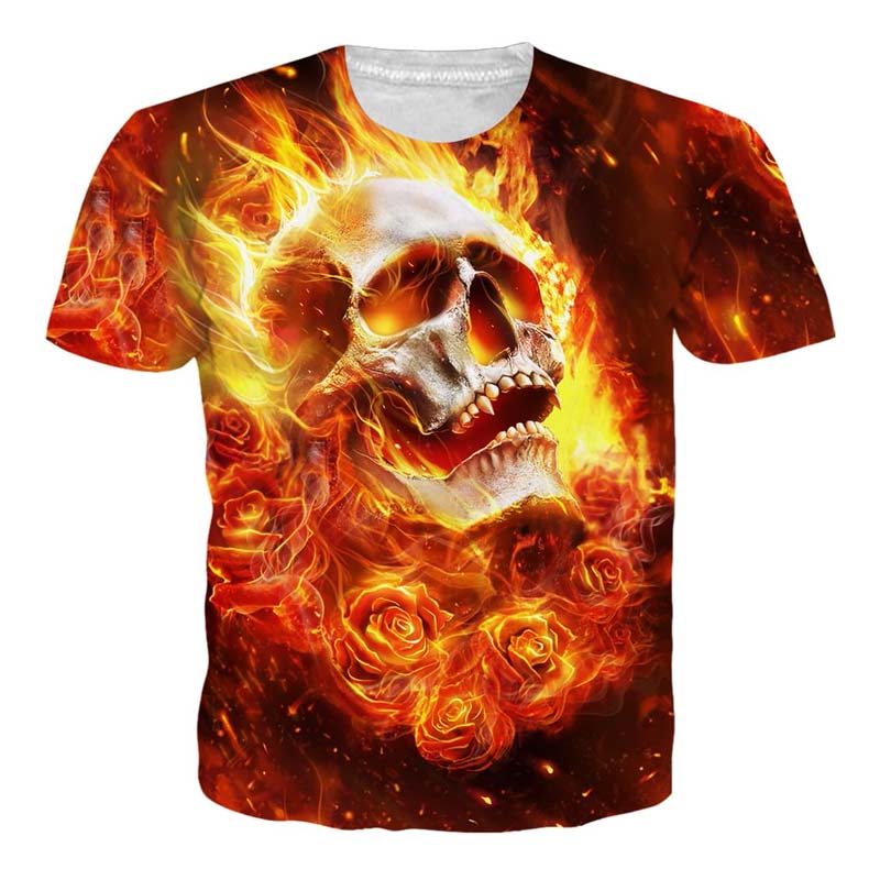 fire roses skull head