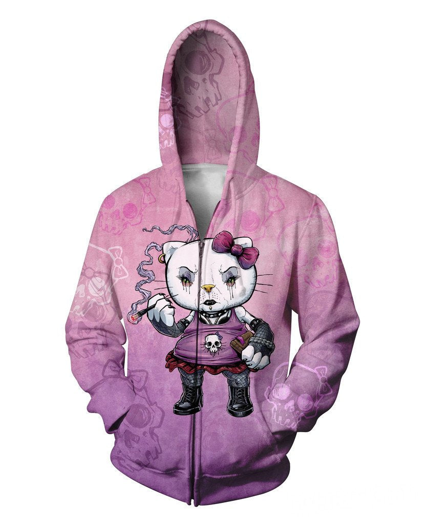 Hello Gothic Kitty Zip Up Hoodie