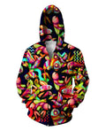 Illustrations Of Fishes and Birds Zip Up Hoodie