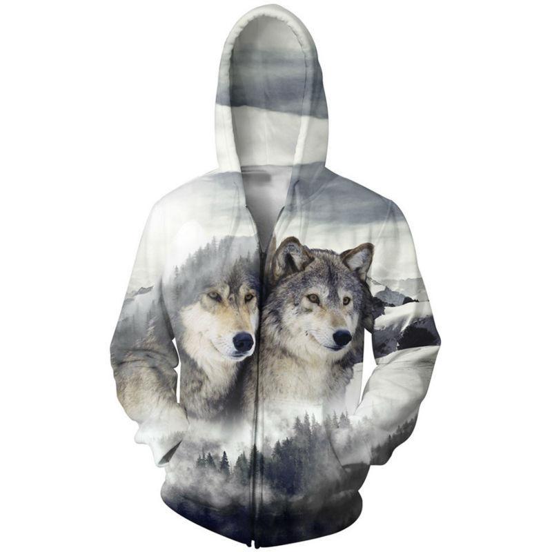 Gray Wolf Zip Up Hoodie