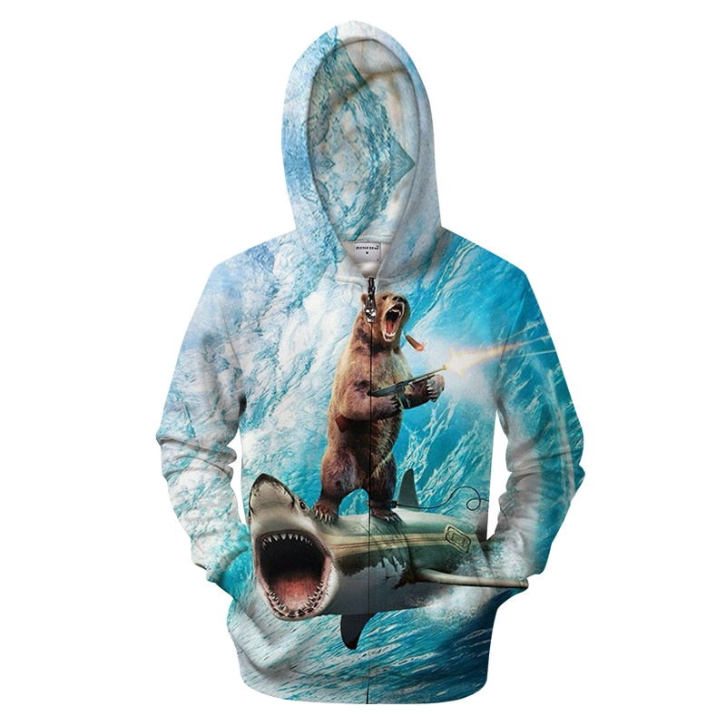 soldier bear surfing shark