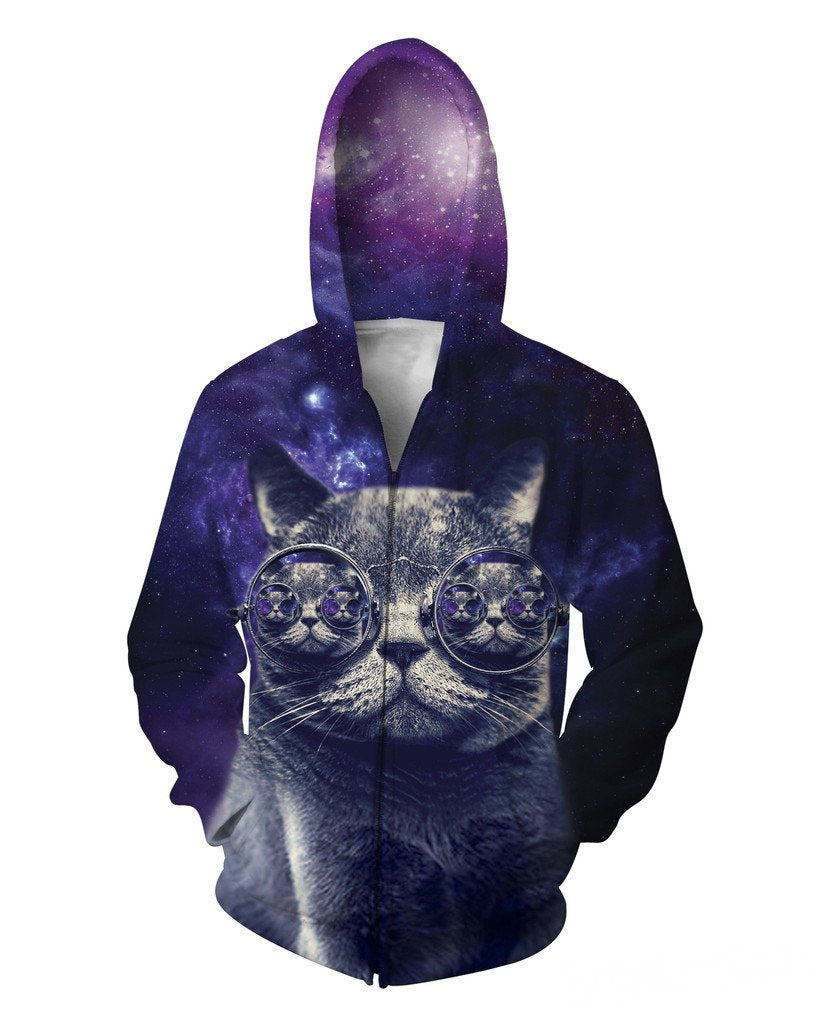Galaxy Glasses Cat Zip Up Hoodie