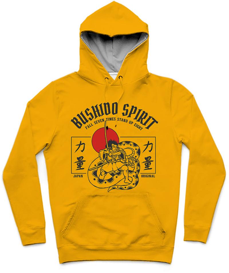 Bushido Spirit Trendy All-Over Print Solid Gamboge Hoodie