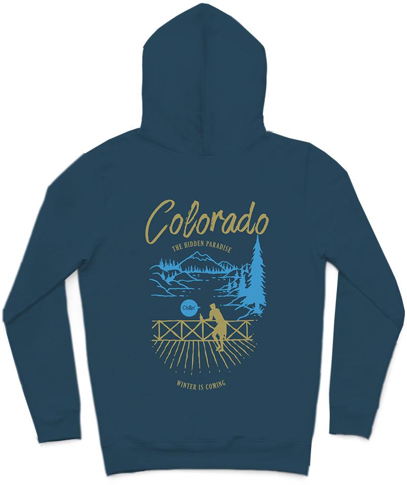 Colorado Trendy All-Over Print Solid Teal Blue Hoodie