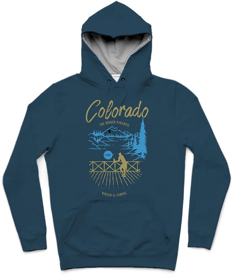 Colorado Trendy All-Over Print Solid Teal Blue Hoodie