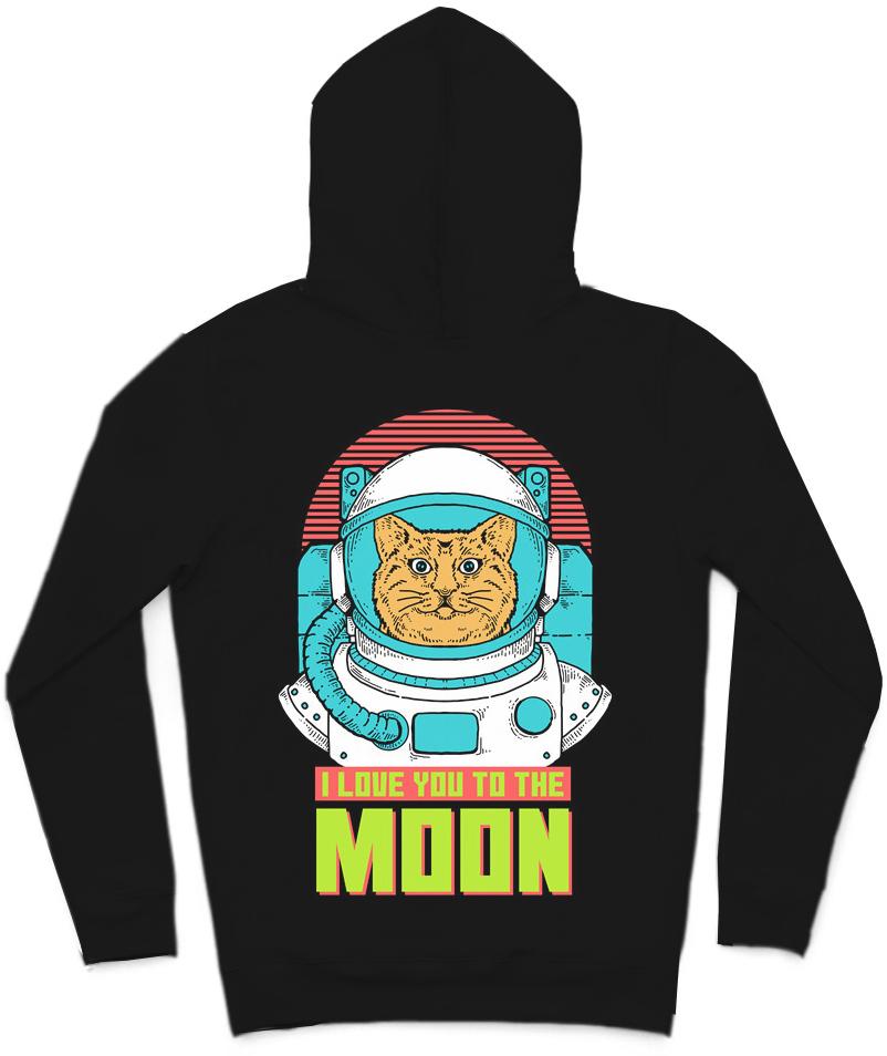 Astronaut Cat Trendy All-Over Print Solid Black Hoodie
