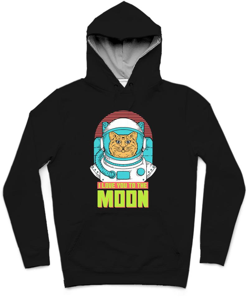 Astronaut Cat Trendy All-Over Print Solid Black Hoodie