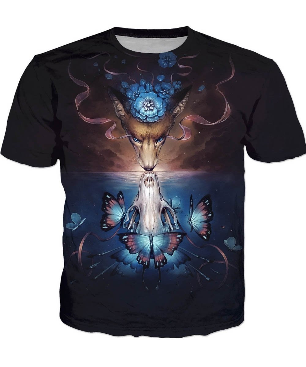 foxes butterflies flowers