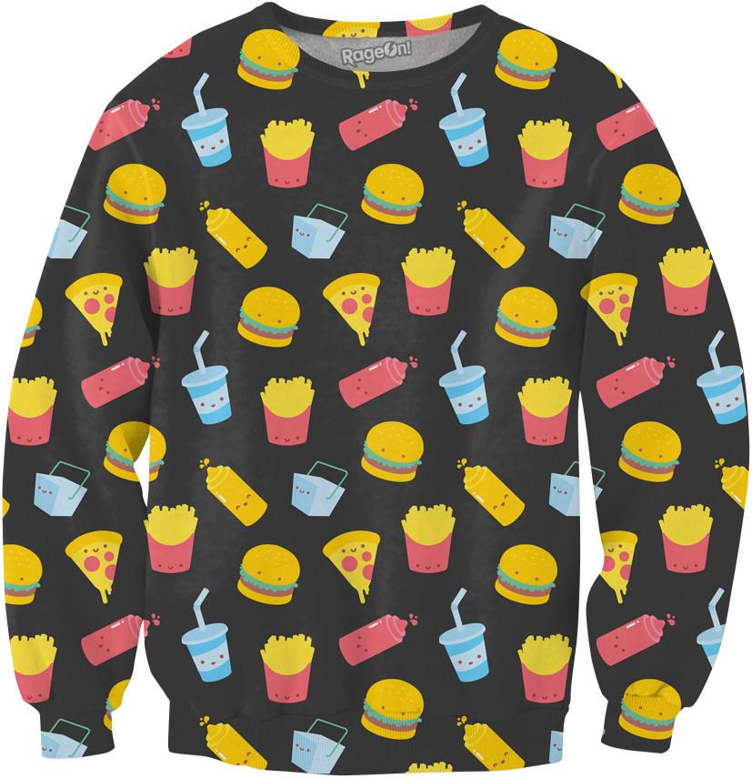 Junk Food Pattern Gray Sweatshirt