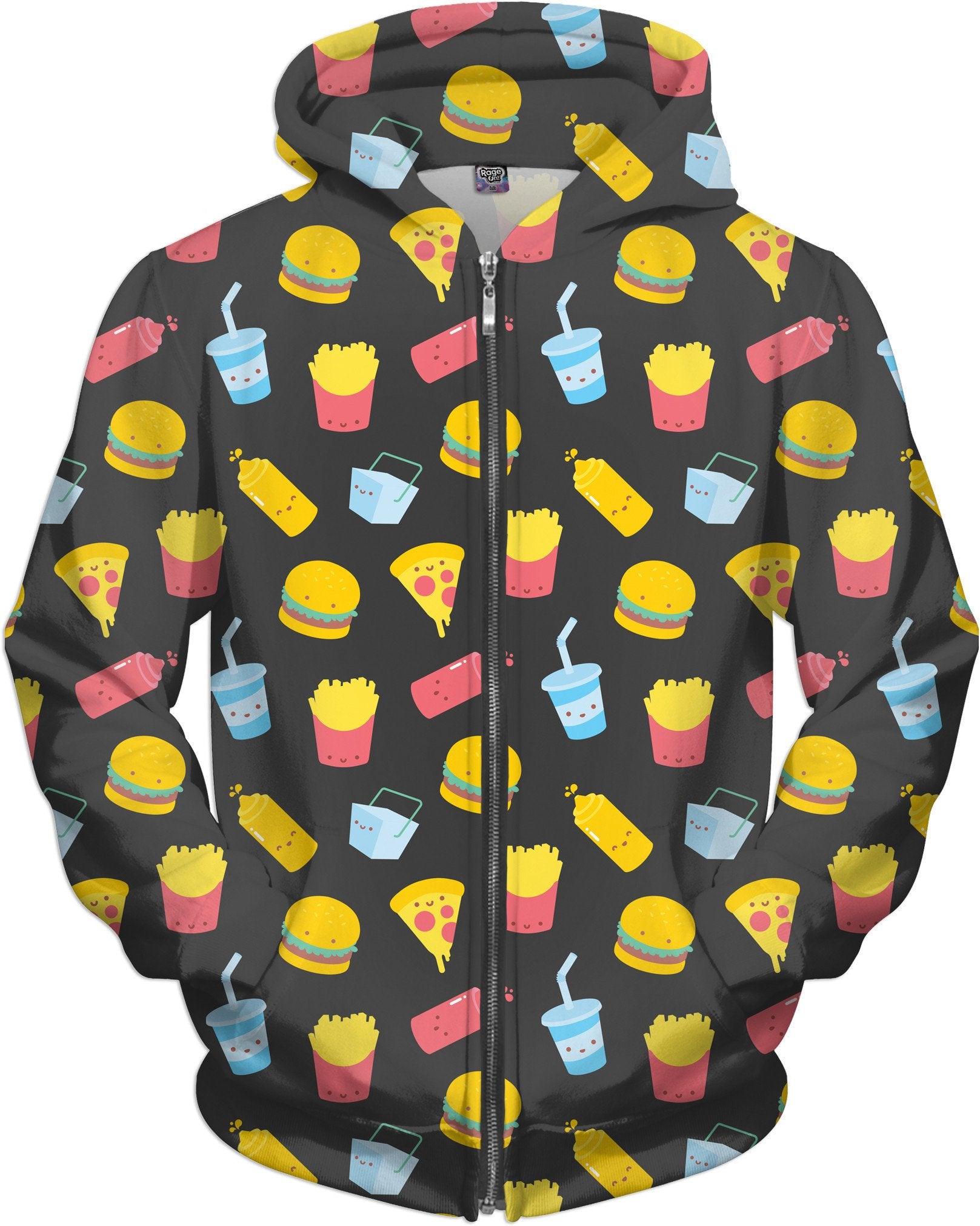 Junk Food Pattern Gray Zip-Up Hoodie