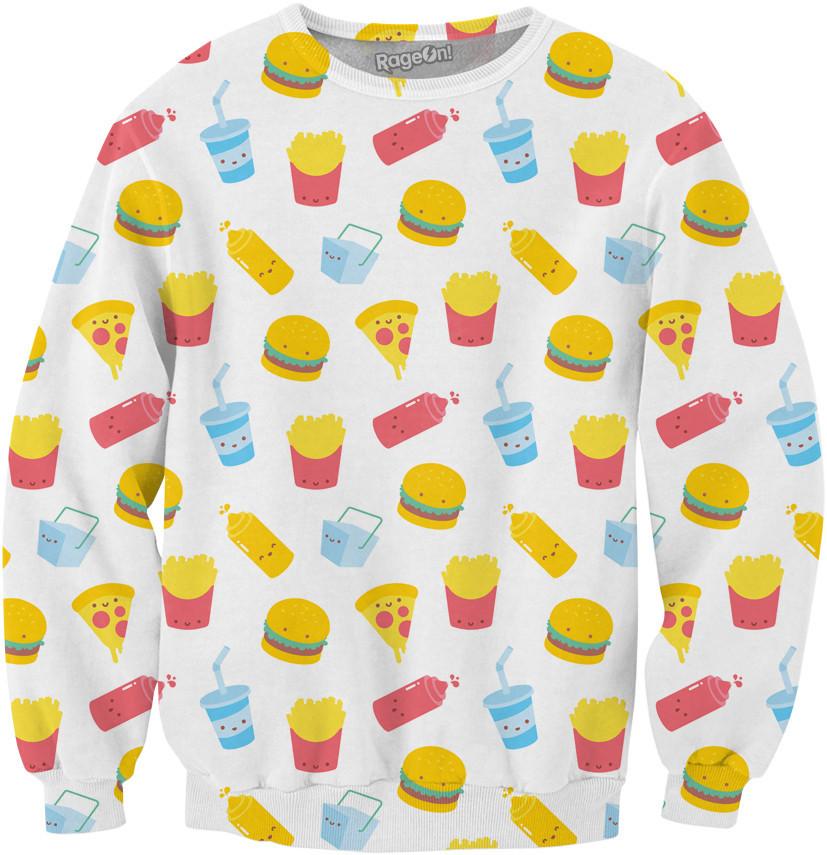 Junk Food Pattern White Sweatshirt