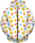 Junk Food Pattern White Zip-Up Hoodie