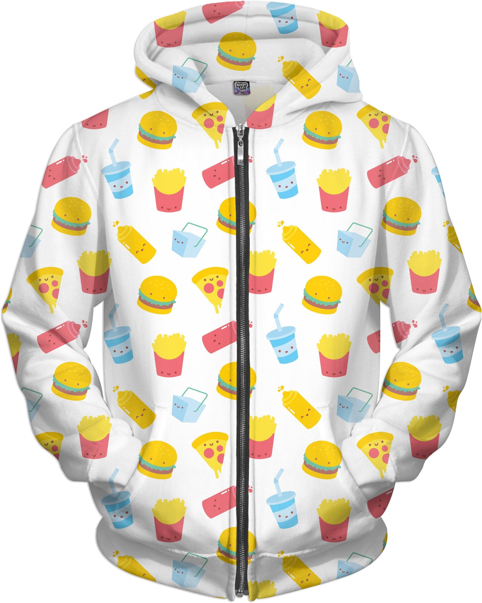 Junk Food Pattern White Zip-Up Hoodie