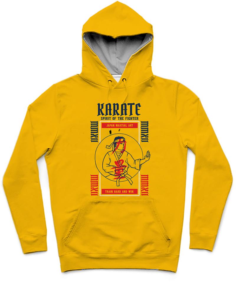 Karate Trendy All-Over Print Solid Gamboge Hoodie